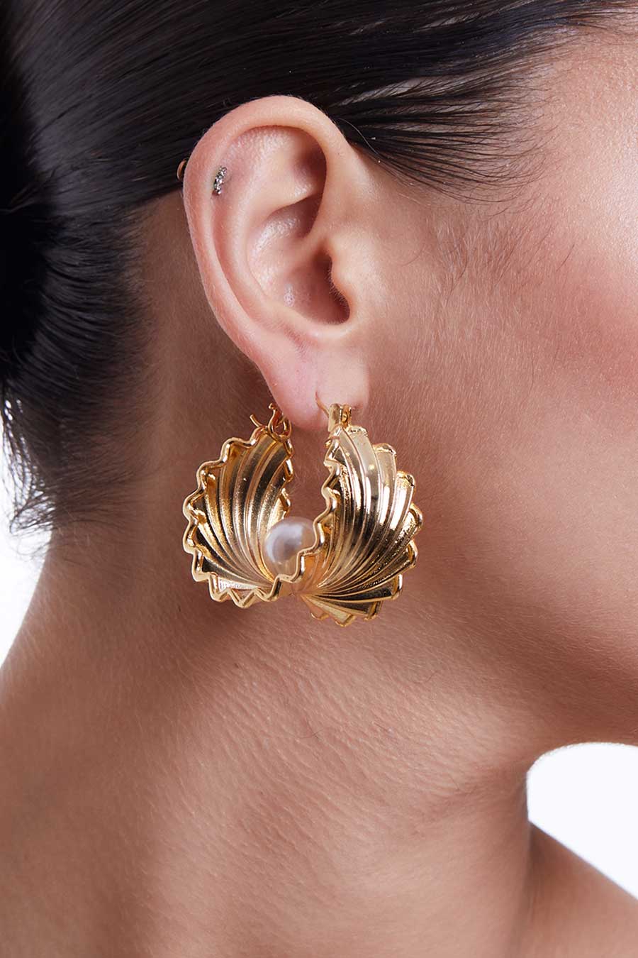 Gold Plated Oyster Hoop Earrings
