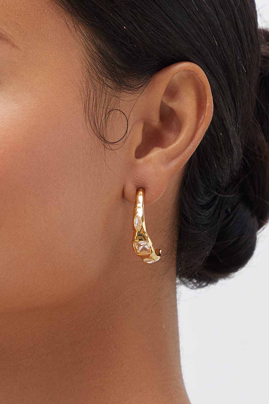 Gold Plated Amrican Diamond Hoop Earrings