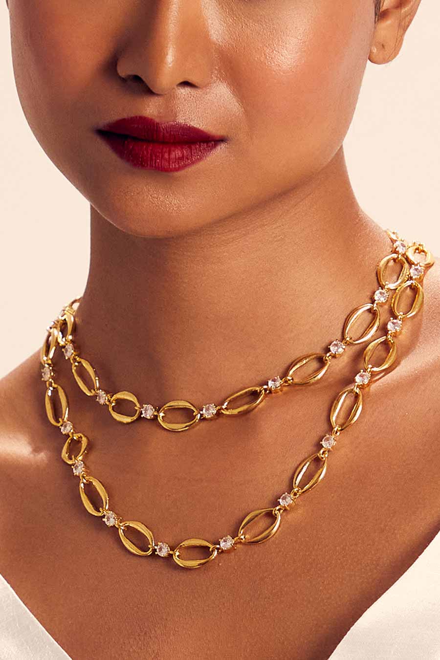 Gold Plated Layered American Diamond Rani Haar