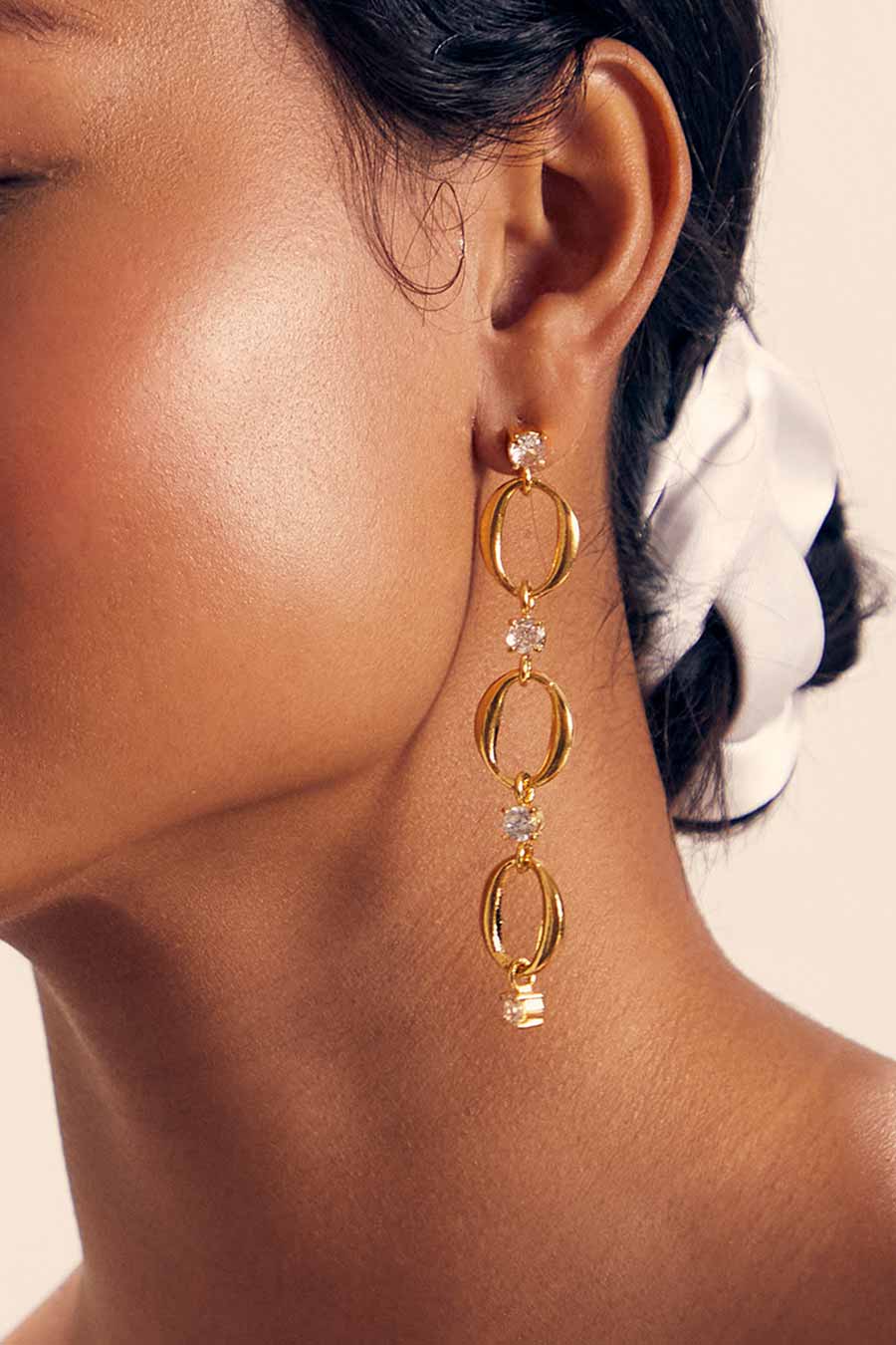 Gold Plated American Diamond Short Dangler Earrings