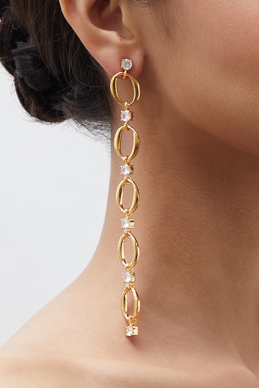 Gold Plated American Diamond Long Dangler Earrings