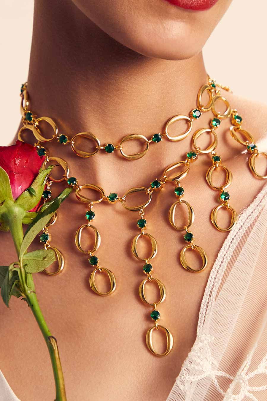 Gold Plated Emerald Rani Haar