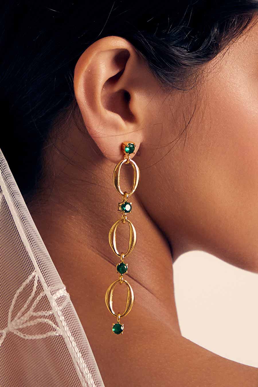 Gold Plated Emerald Rani Short Dangler Earrings