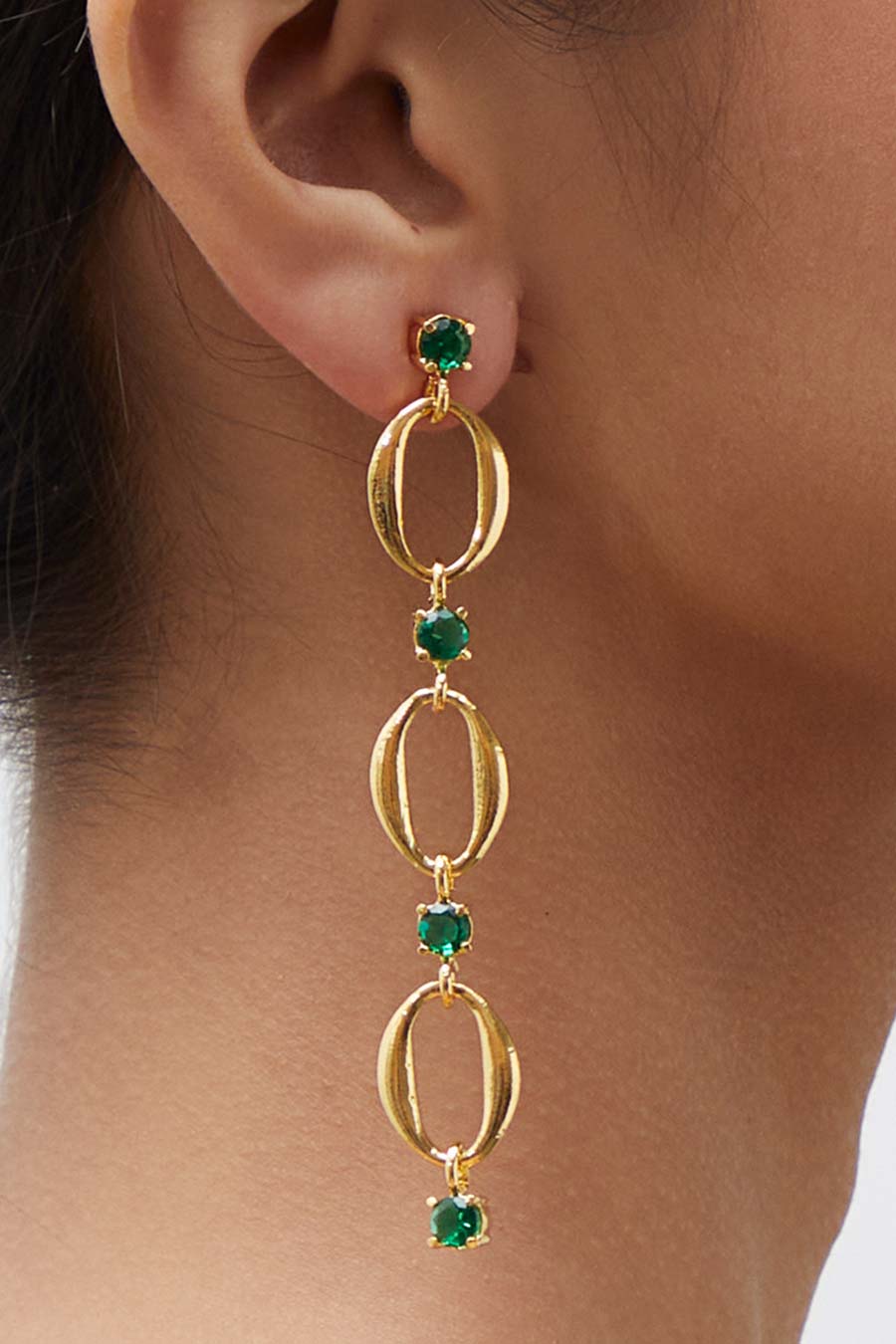 Gold Plated Emerald Rani Short Dangler Earrings