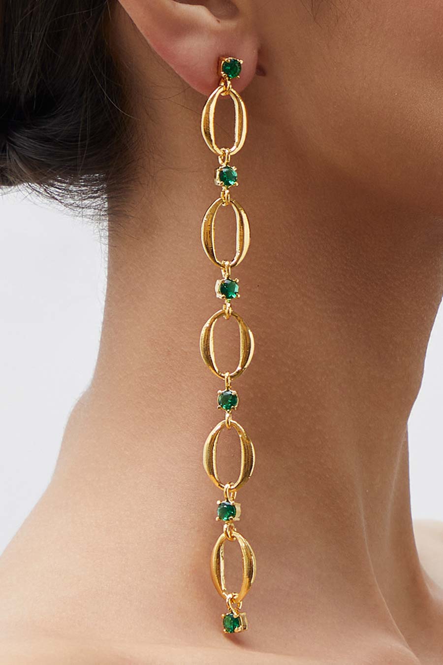 Gold Plated Emerald Rani Long Dangler Earrings