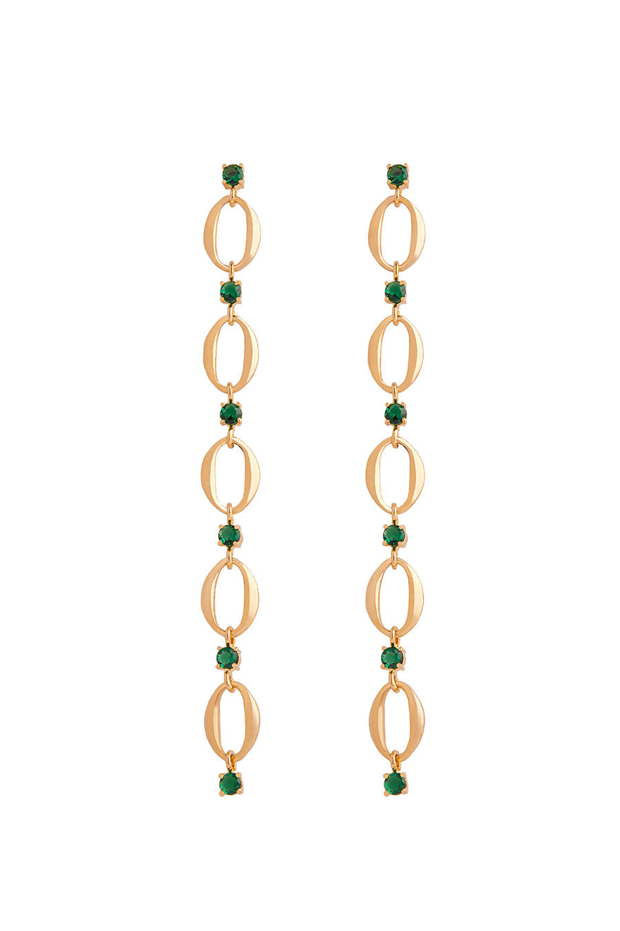 Gold Plated Emerald Rani Long Dangler Earrings