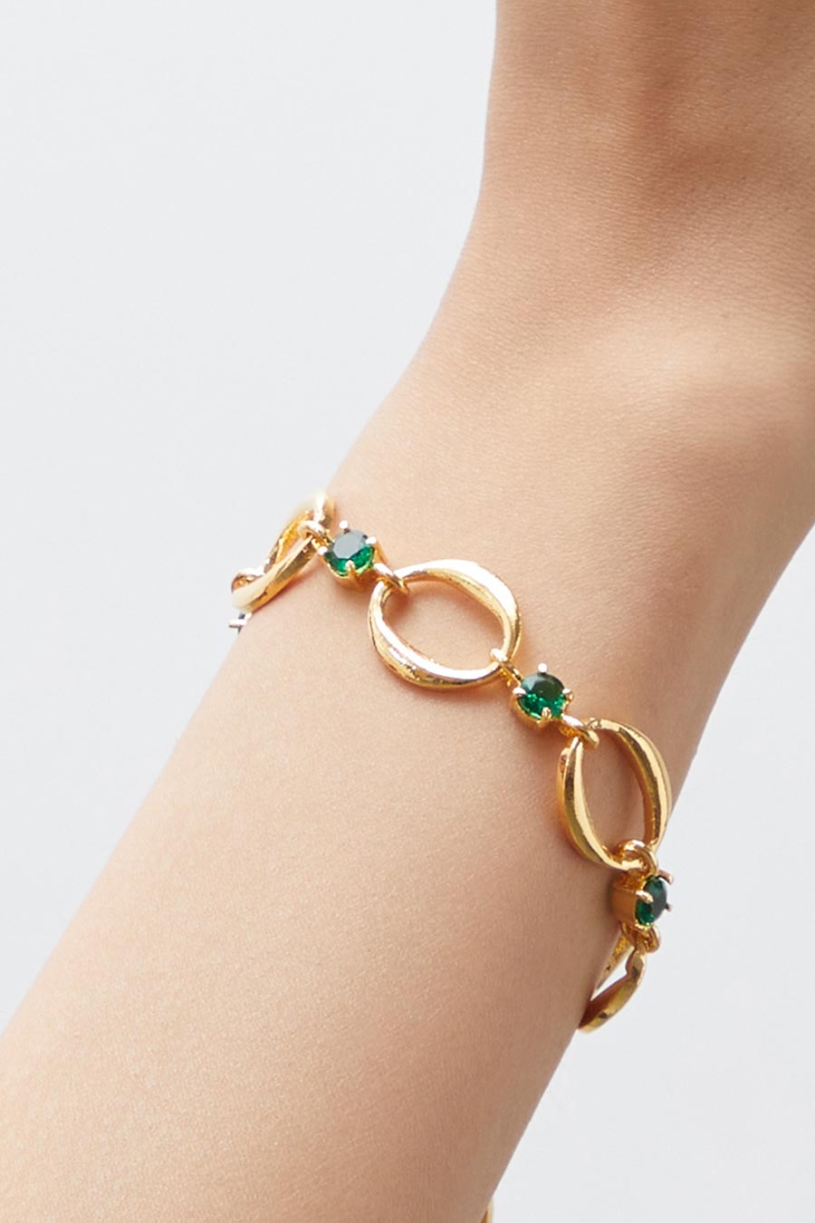 Gold Plated Emerald Rani Link Chain Bracelet