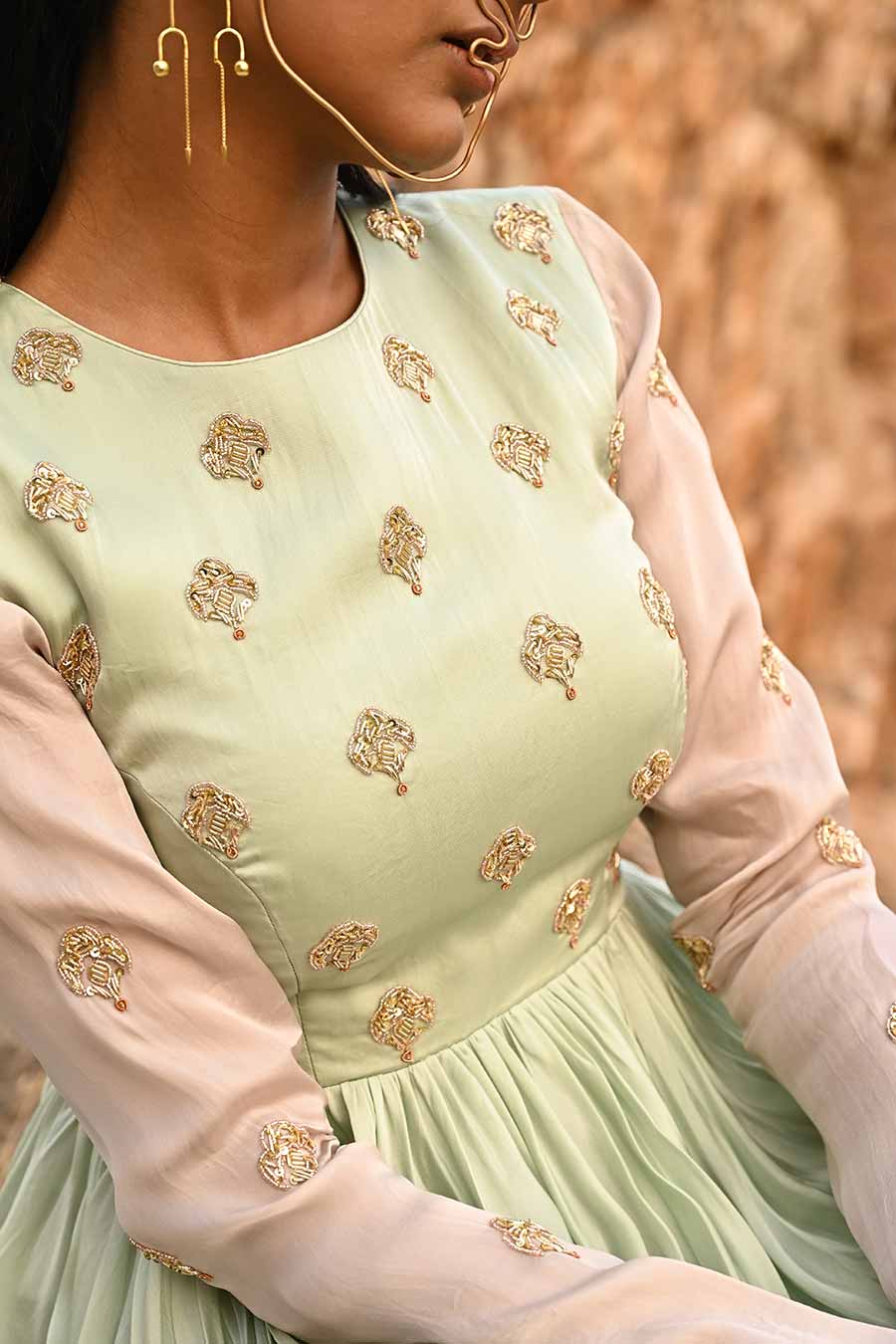 Green Embroidered Anarkali With Dupatta