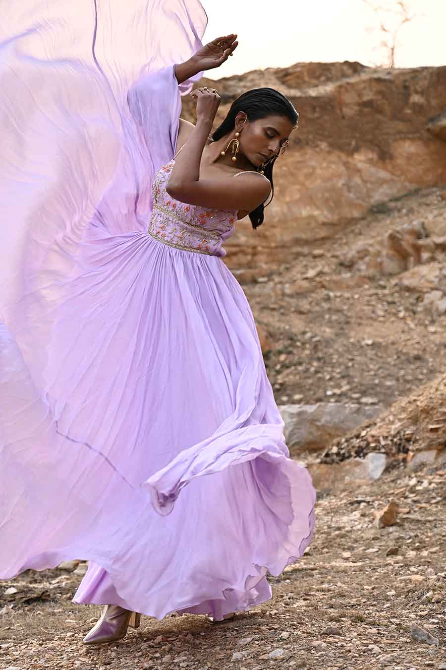 Lavender Embroidered Corset Anarkali With Dupatta