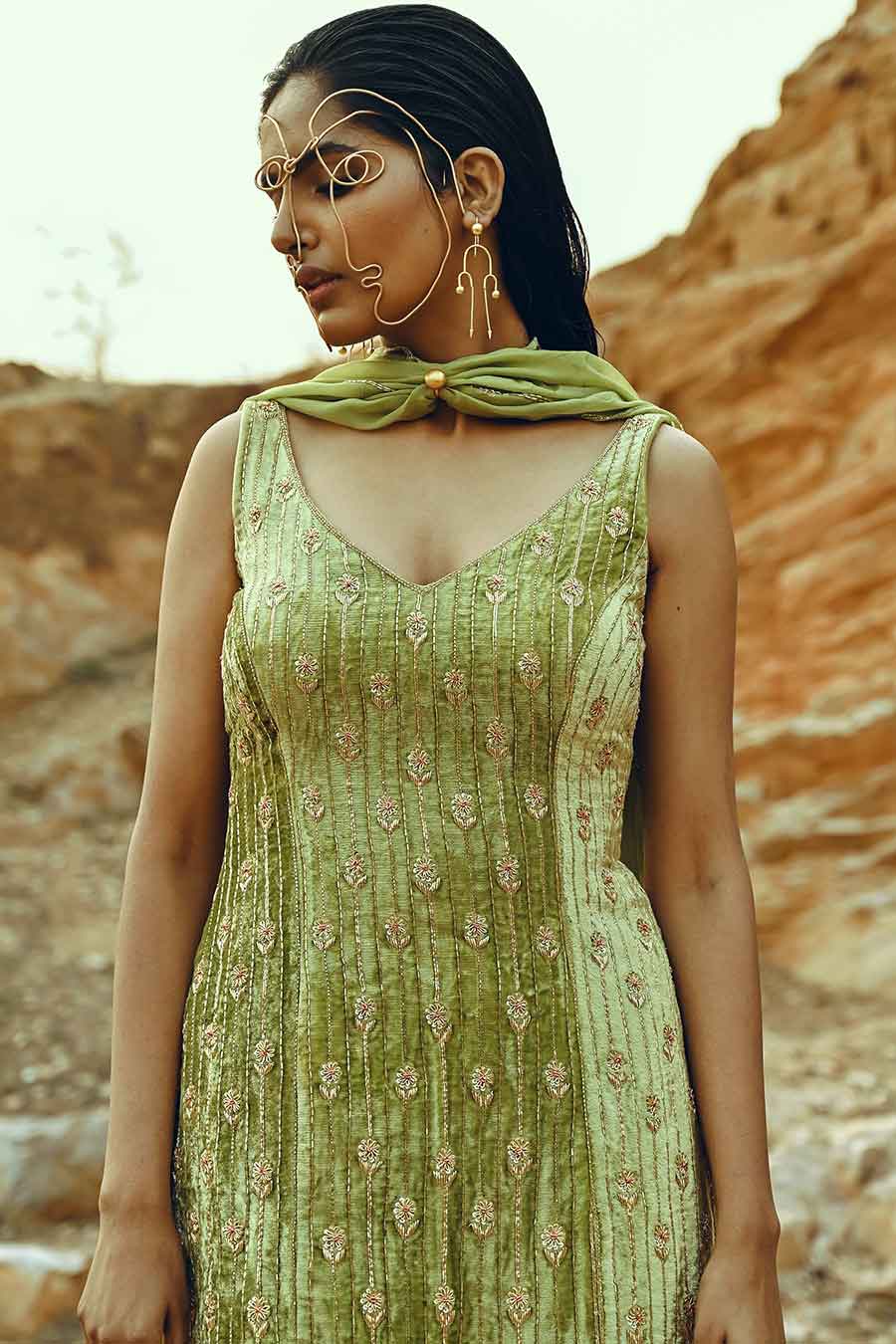 Pista Green Embroidered Sharara Set