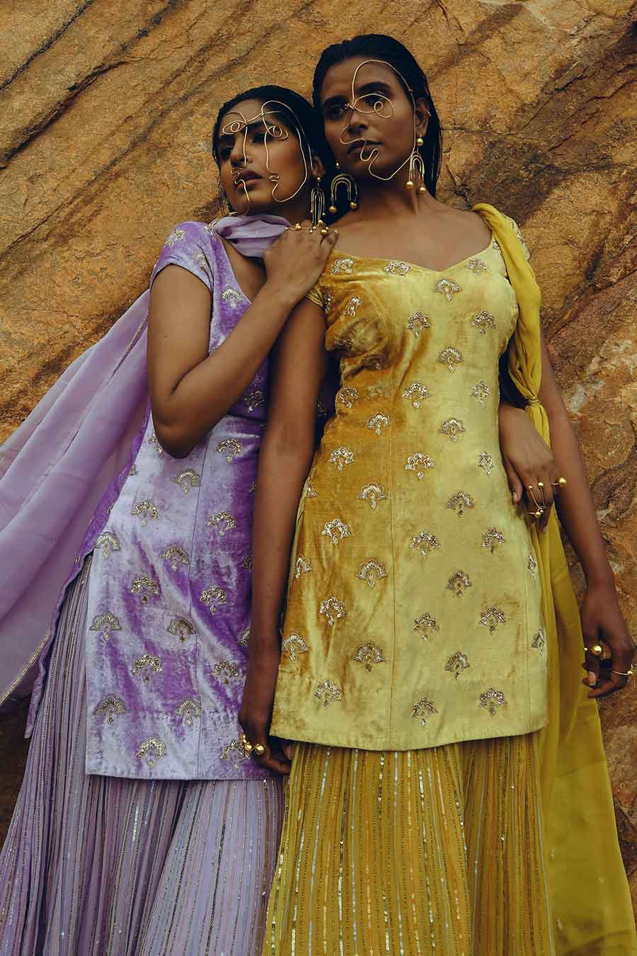 Yellow Floral Embroidered Sharara Set