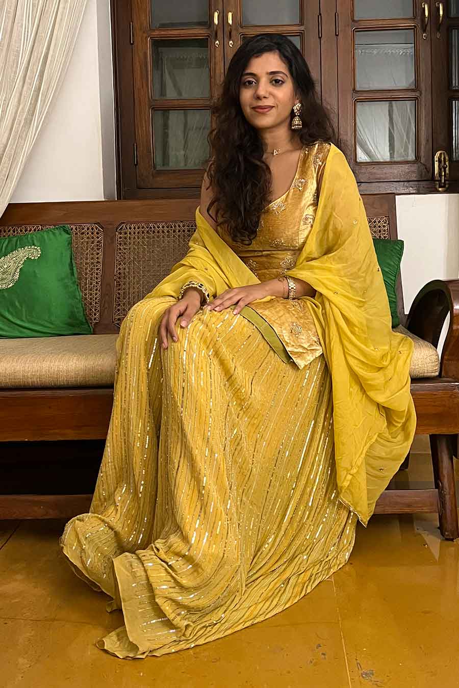 Yellow Floral Embroidered Sharara Set