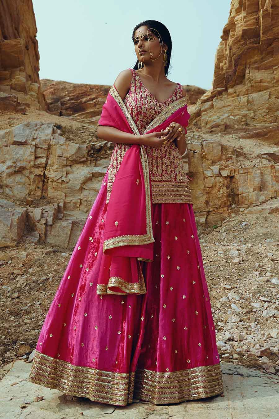 Pink Floral Embroidered Lehenga Set