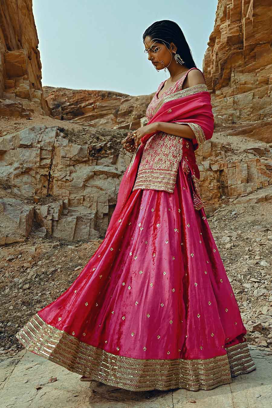 Pink Floral Embroidered Lehenga Set