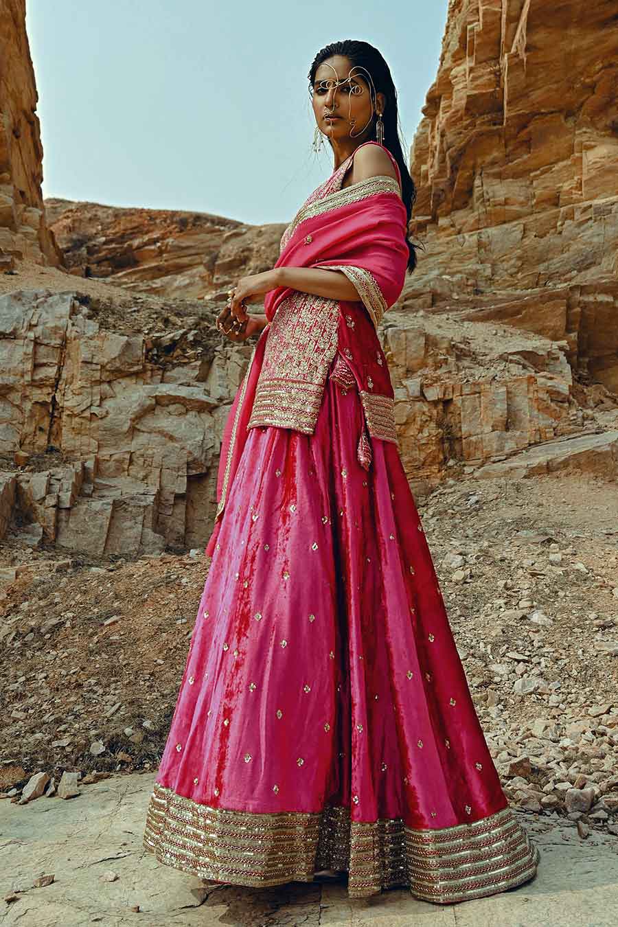 Pink Floral Embroidered Lehenga Set