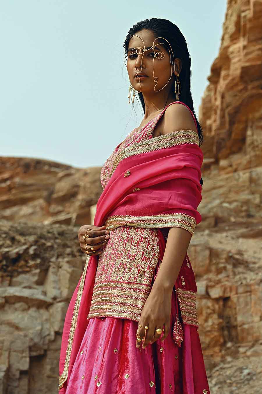 Pink Floral Embroidered Lehenga Set