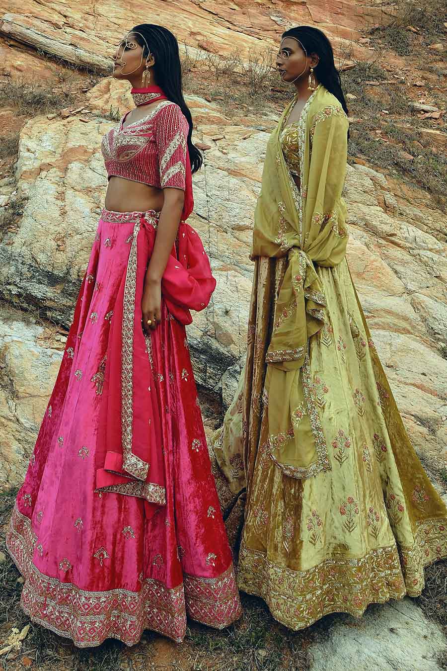 Pink Floral Embroidered Lehenga Set