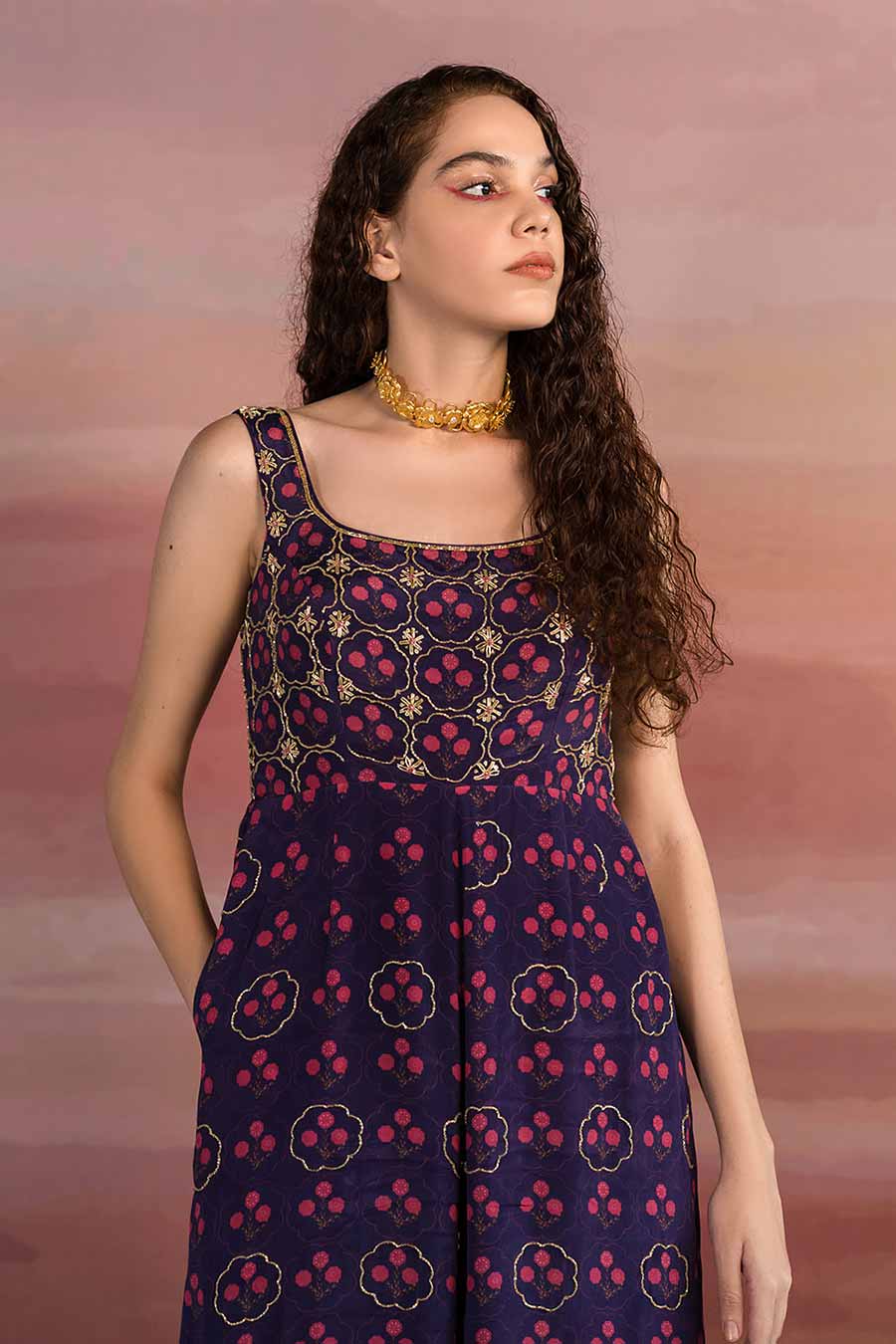 Purple Floral Print Sleeveless Jumpsuit