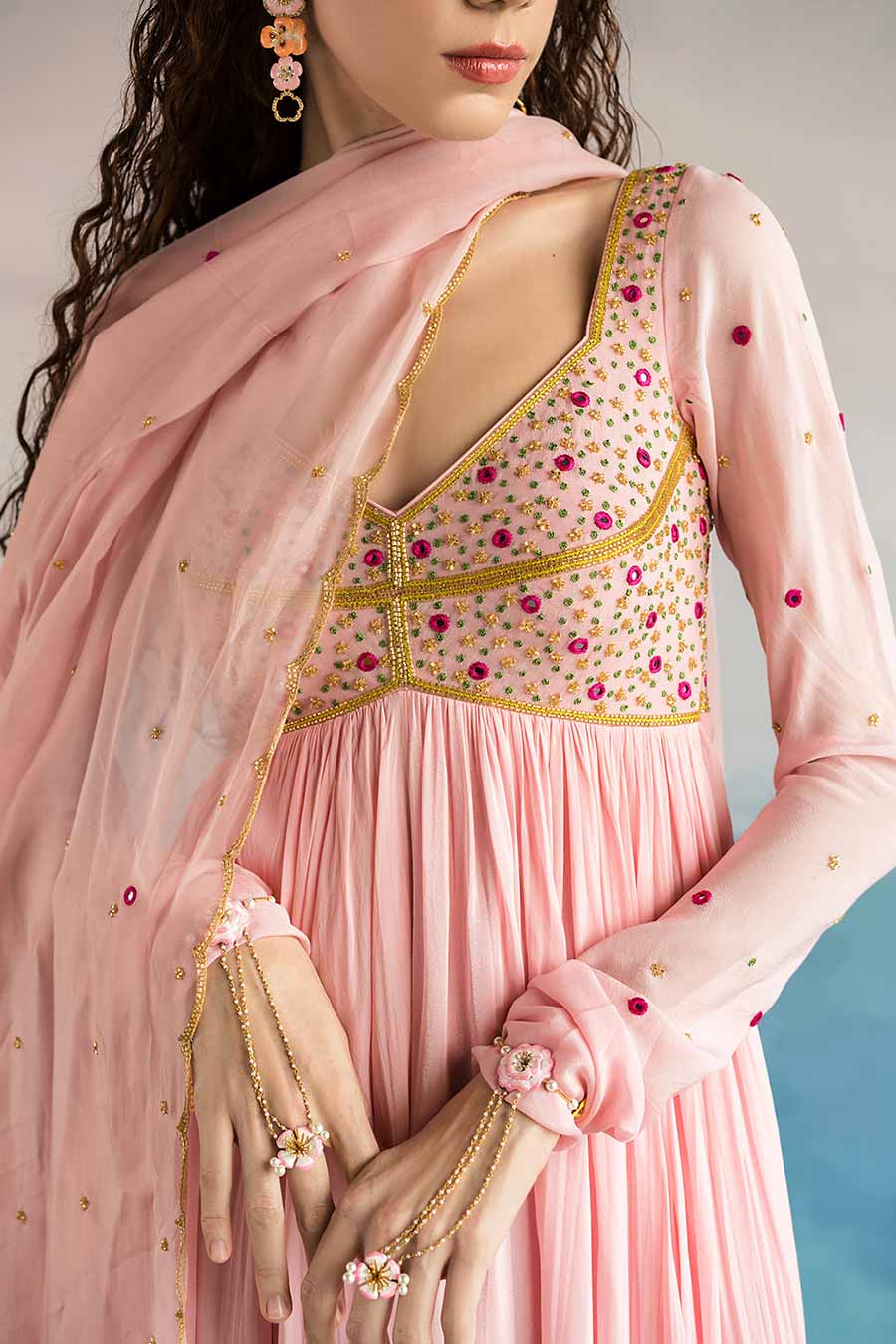 Pink Embroidered Anarkali With Dupatta
