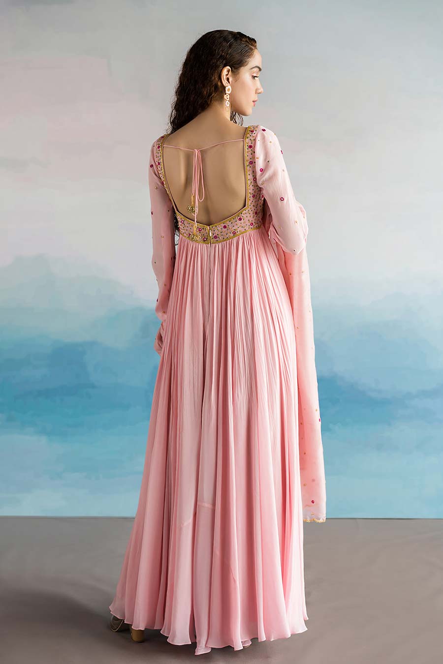 Pink Embroidered Anarkali With Dupatta