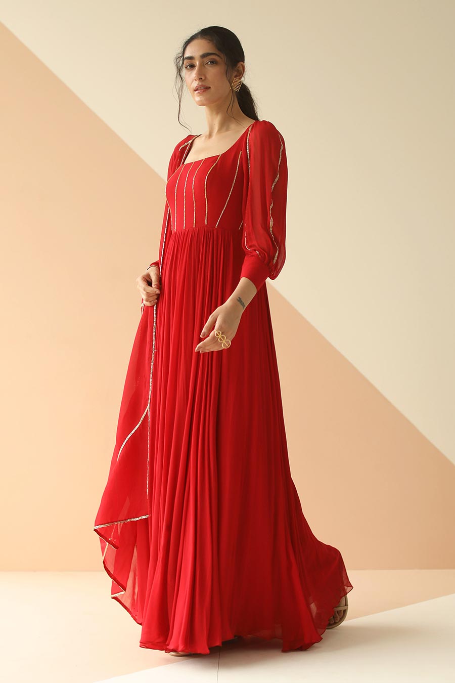 Red Embroidered Anarkali With Dupatta