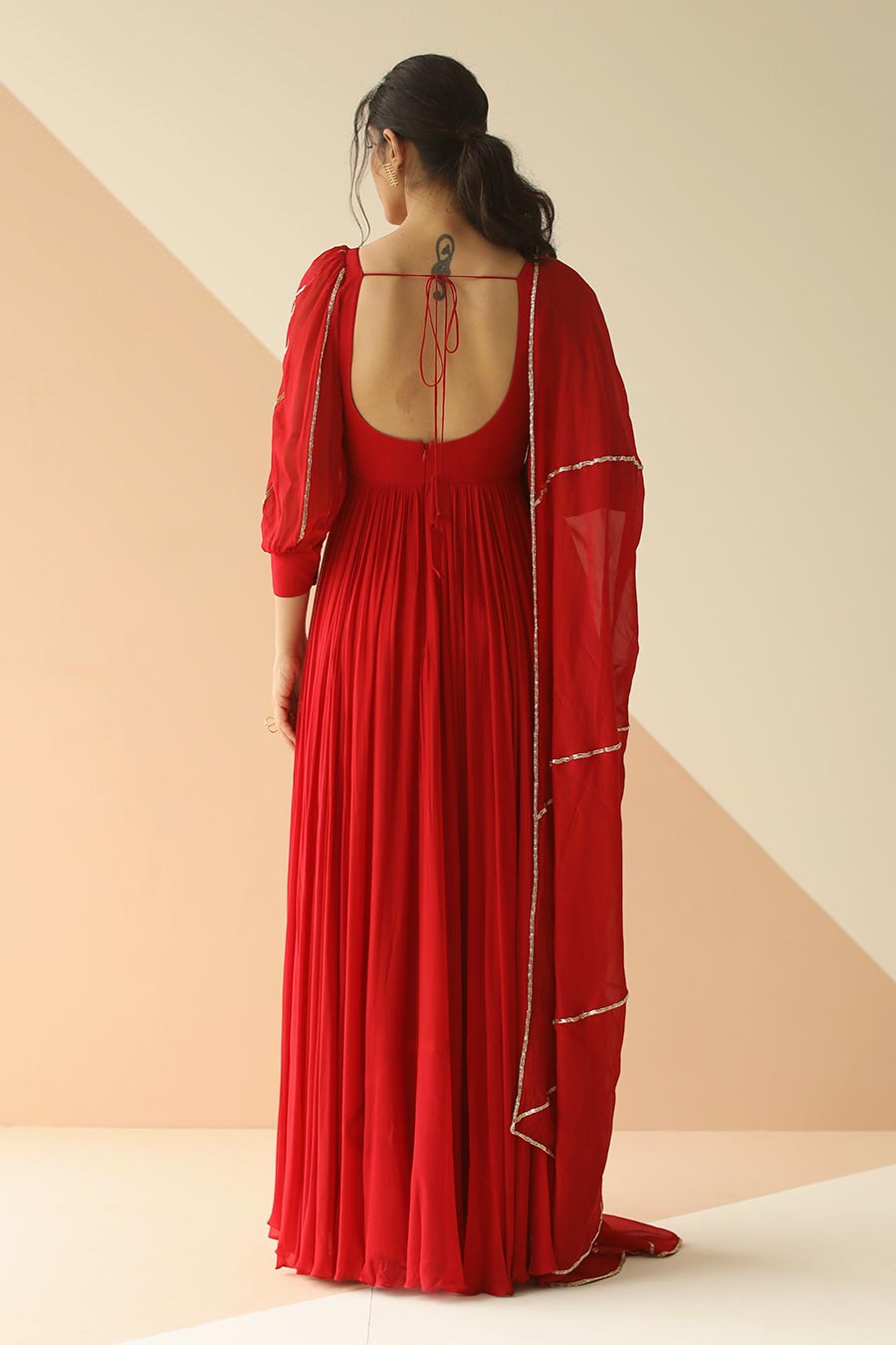 Red Embroidered Anarkali With Dupatta