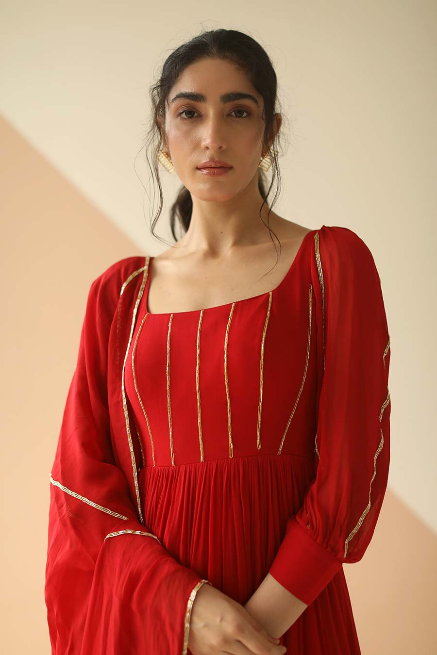 Red Embroidered Anarkali With Dupatta