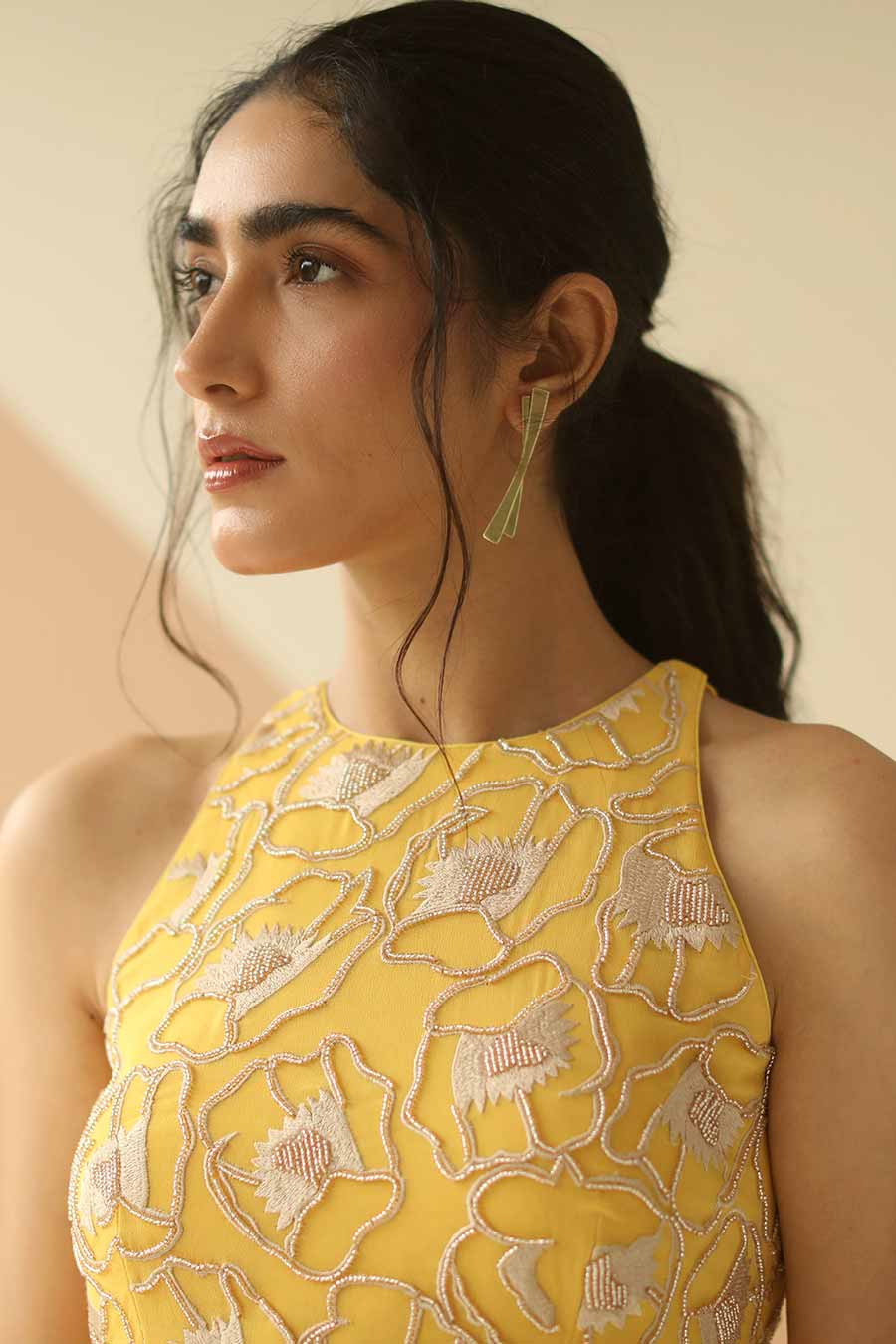 Yellow Embroidered Anarkali With Scallop Dupatta