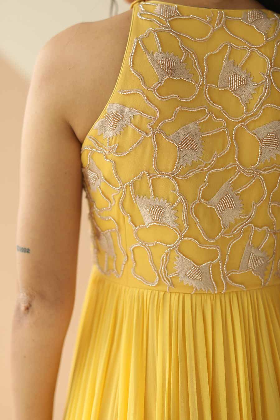 Yellow Embroidered Anarkali With Scallop Dupatta