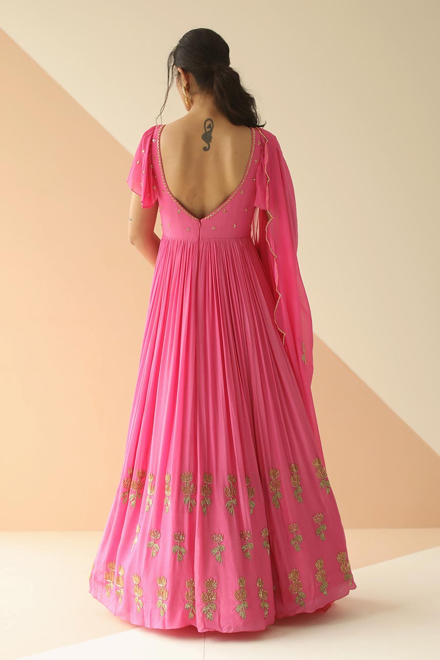 Pink Embroidered Anarkali With Scallop Dupatta