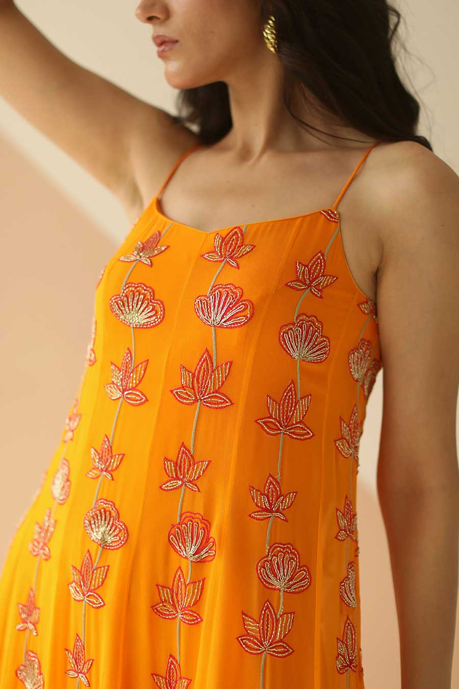 Mango Yellow Embroidered Step Gown Dress