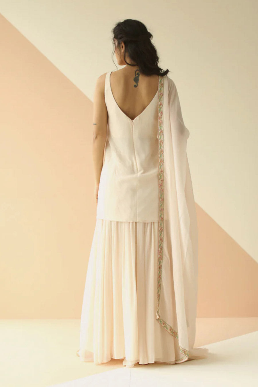 Off-White Embroidered Sharara Set With Dupatta