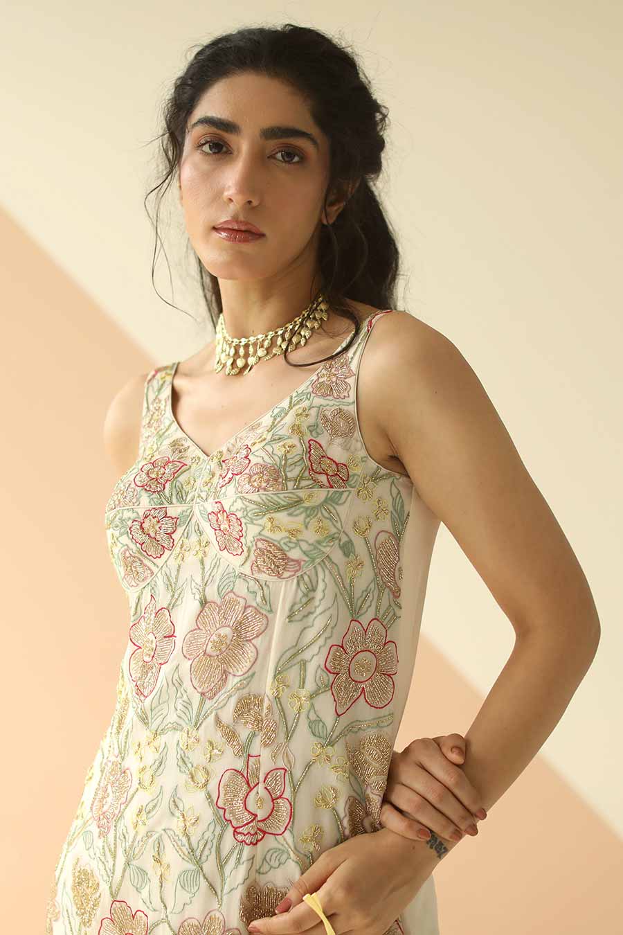 Off-White Embroidered Sharara Set With Dupatta