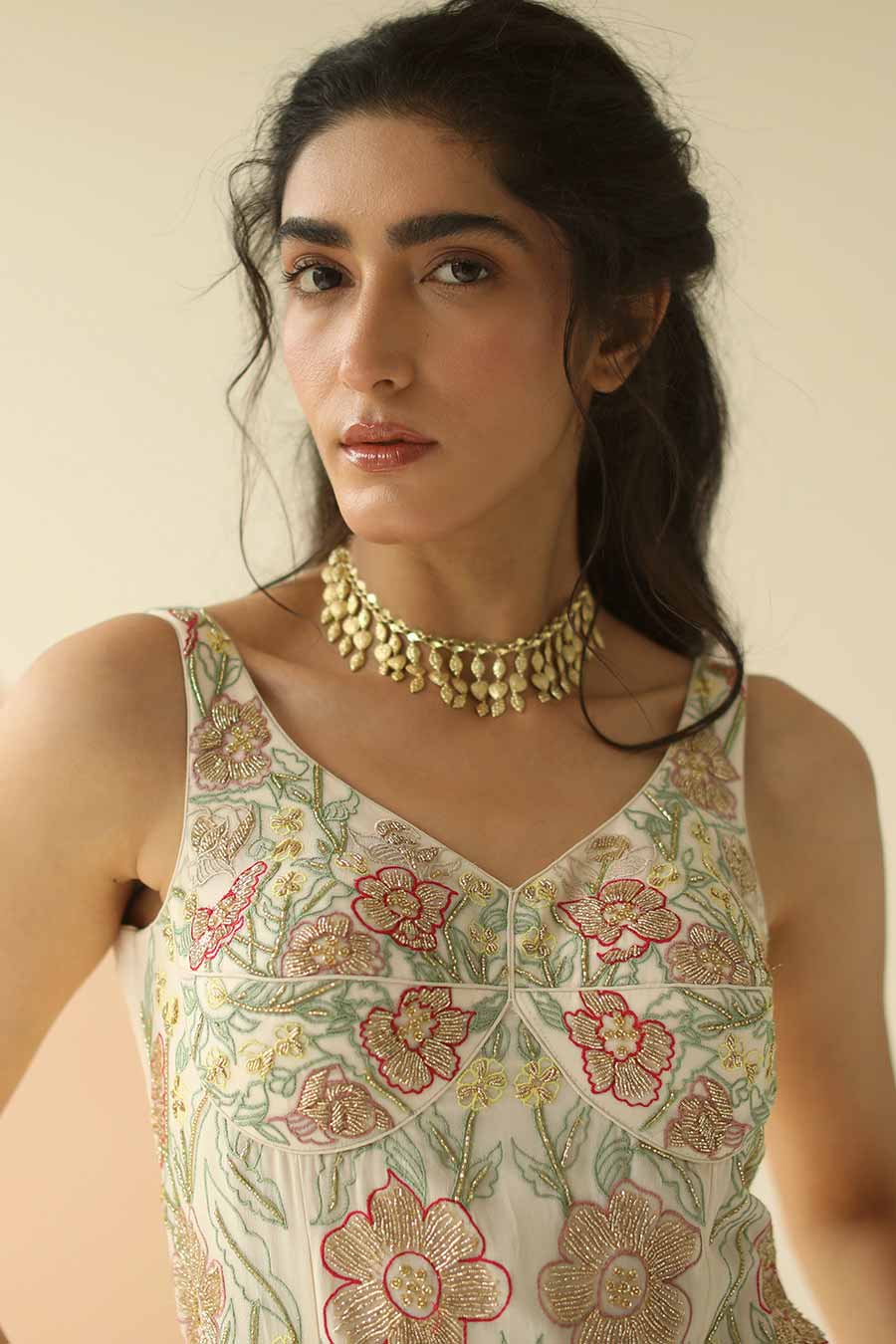 Off-White Embroidered Sharara Set With Dupatta
