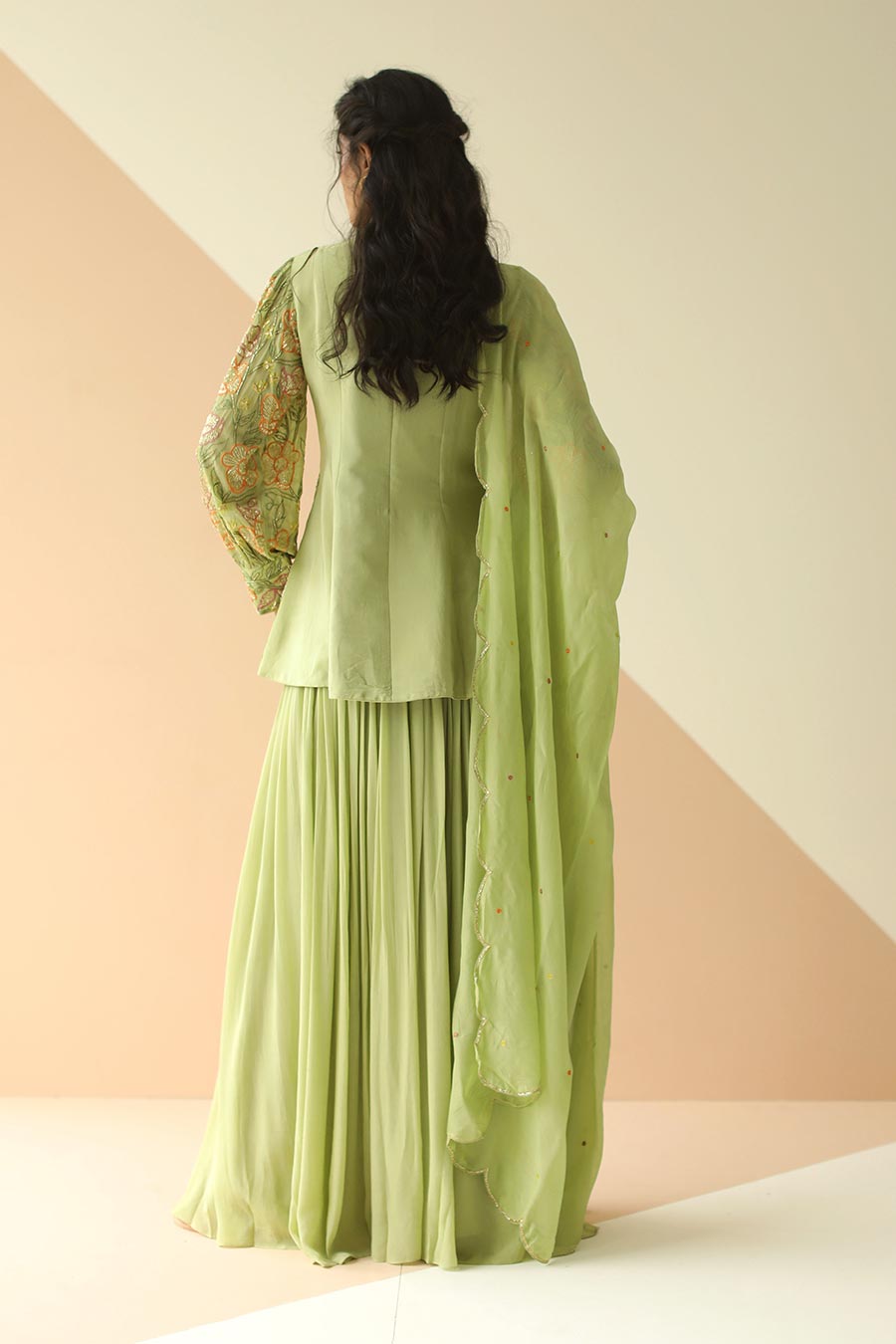 Pista Green Embroidered Sharara Set With Dupatta