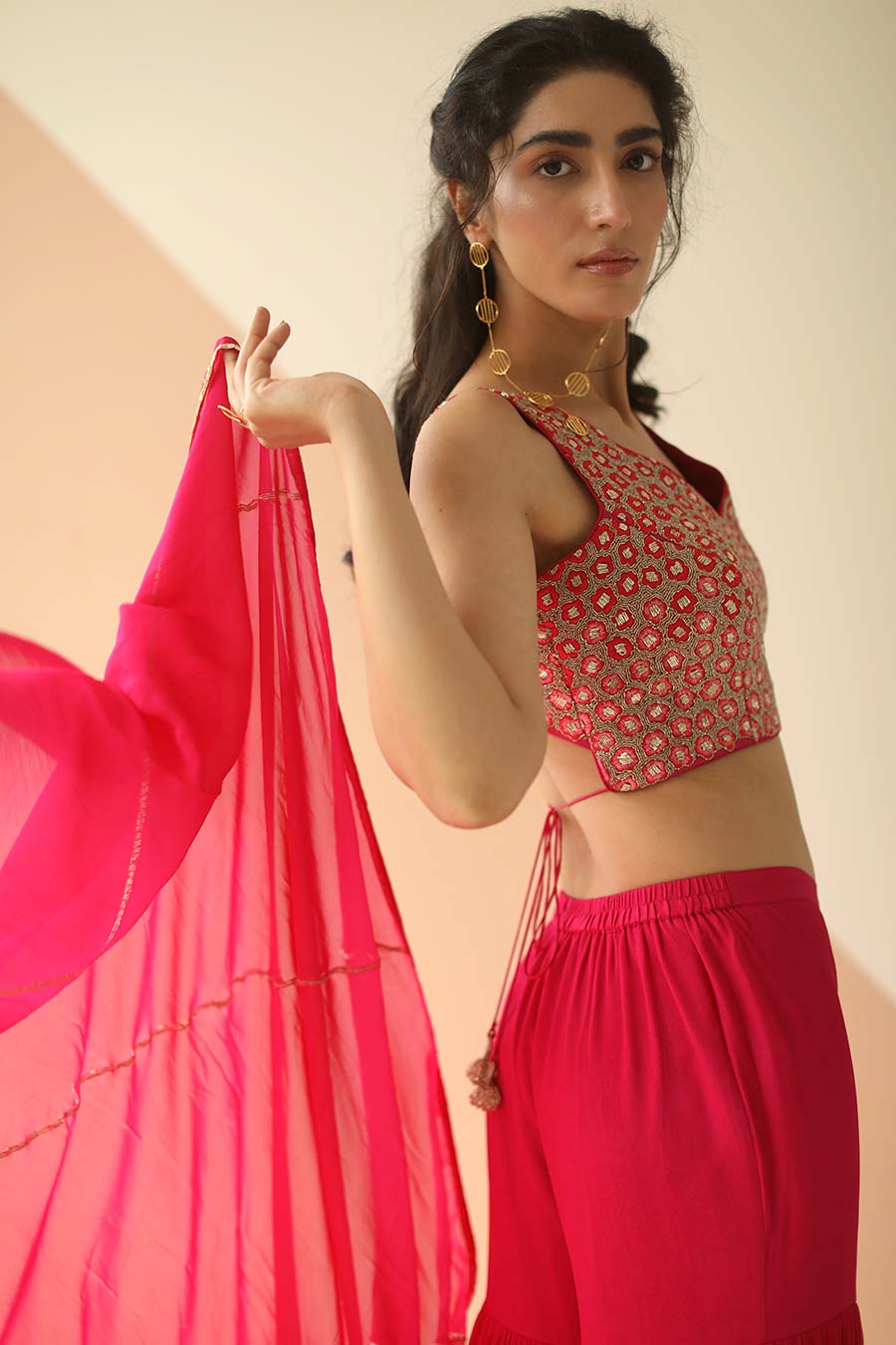 Rani Pink Embroidered Sharara Set With Dupatta