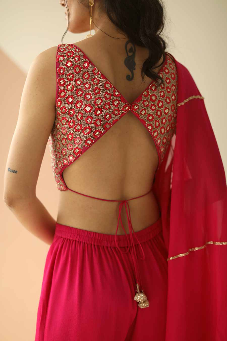 Rani Pink Embroidered Sharara Set With Dupatta