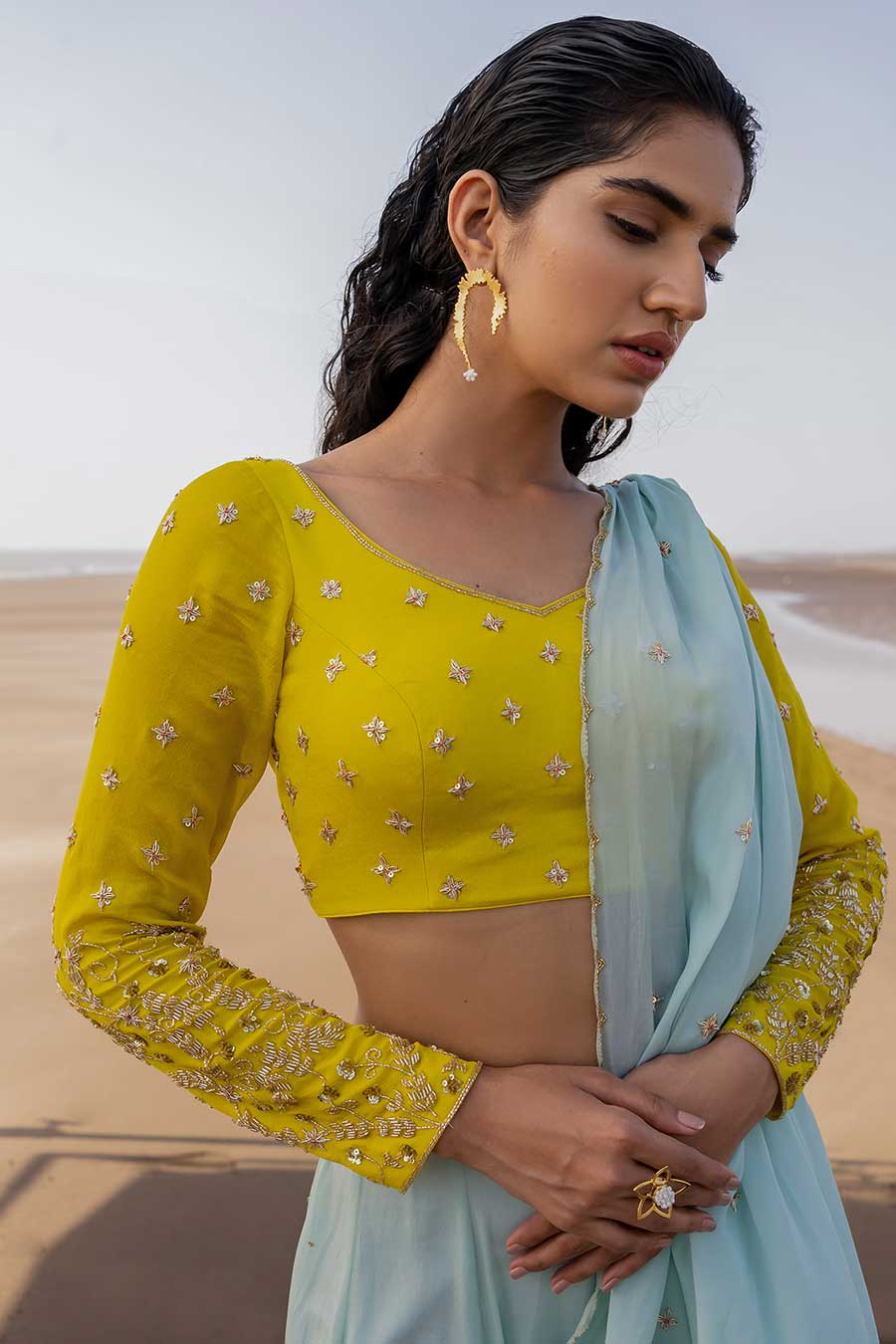 Embroidered pre-stitched saree