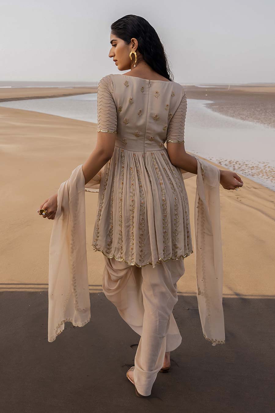 Floral Embroidered Dhoti Set