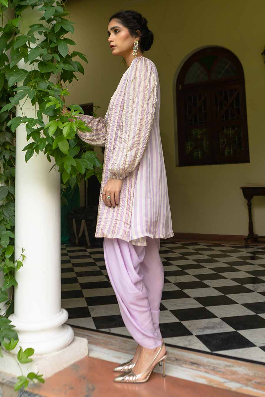 Lavender Striped Kurta & Dhoti Set