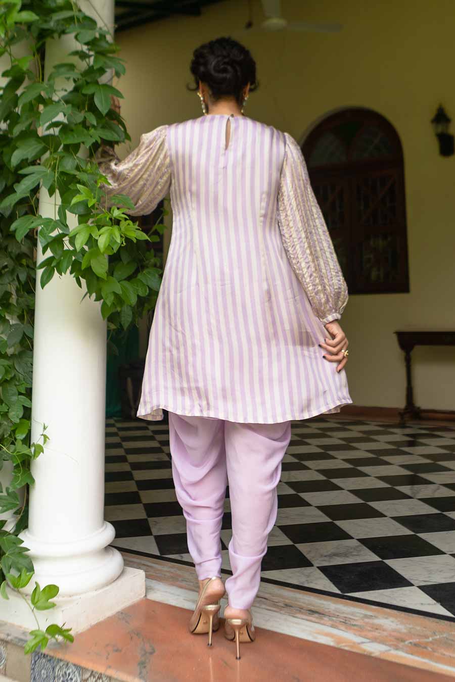 Lavender Striped Kurta & Dhoti Set