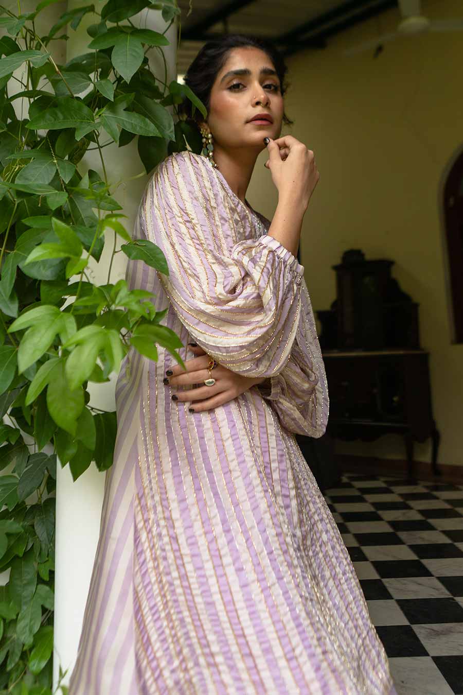 Lavender Striped Kurta & Dhoti Set