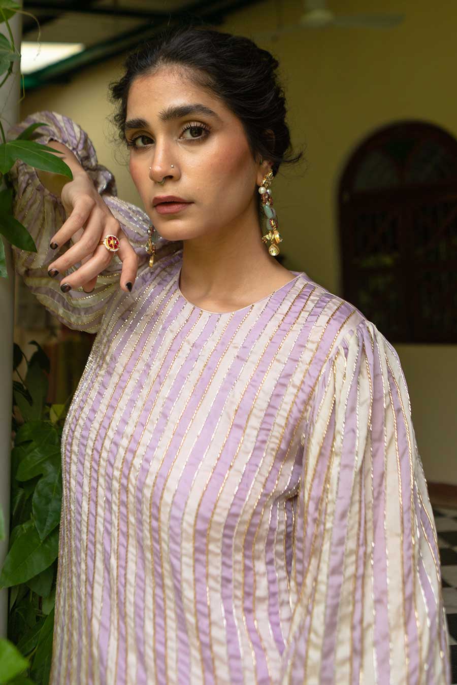 Lavender Striped Kurta & Dhoti Set