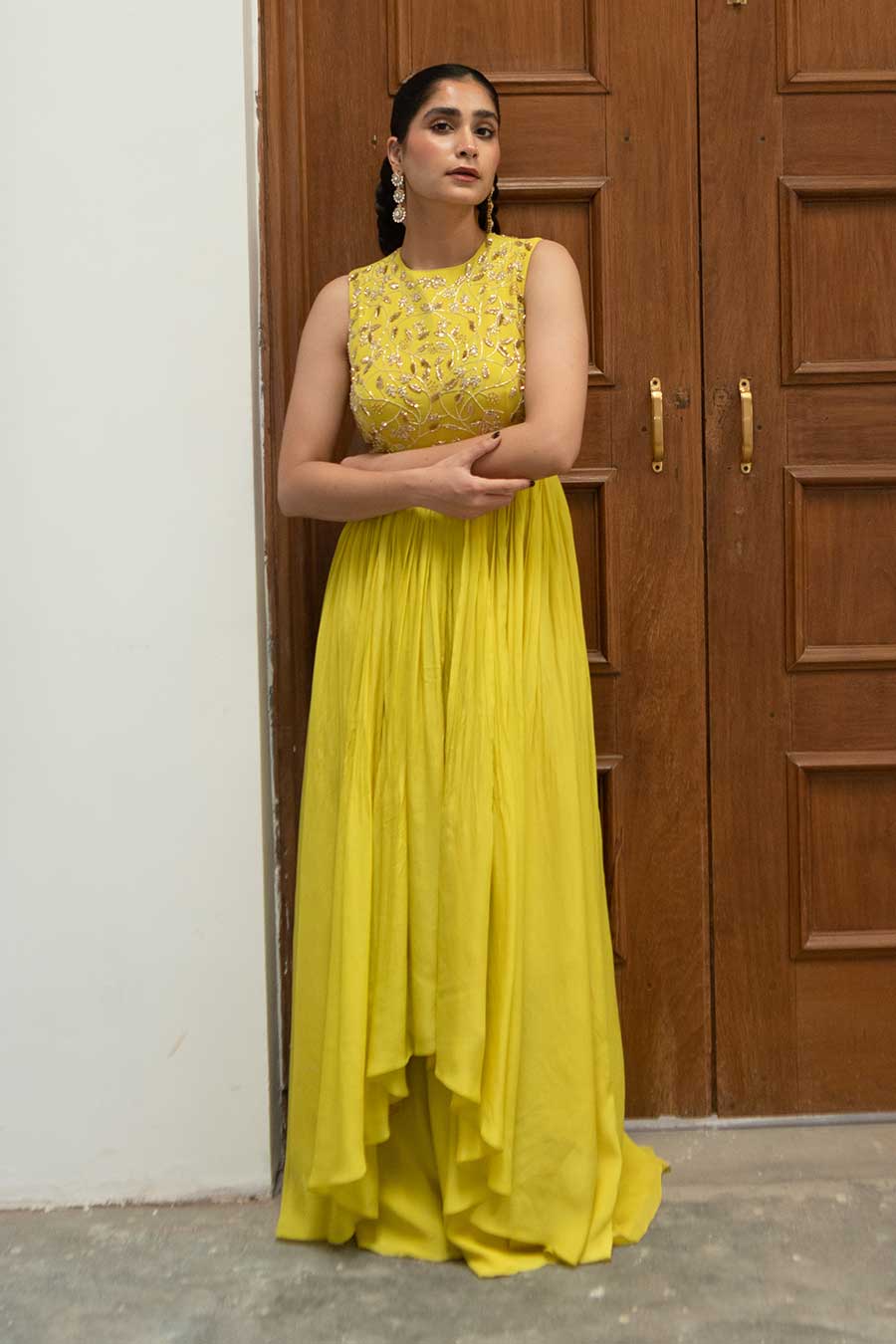 Yellow Embroidered Anarkali & Palazzo Set