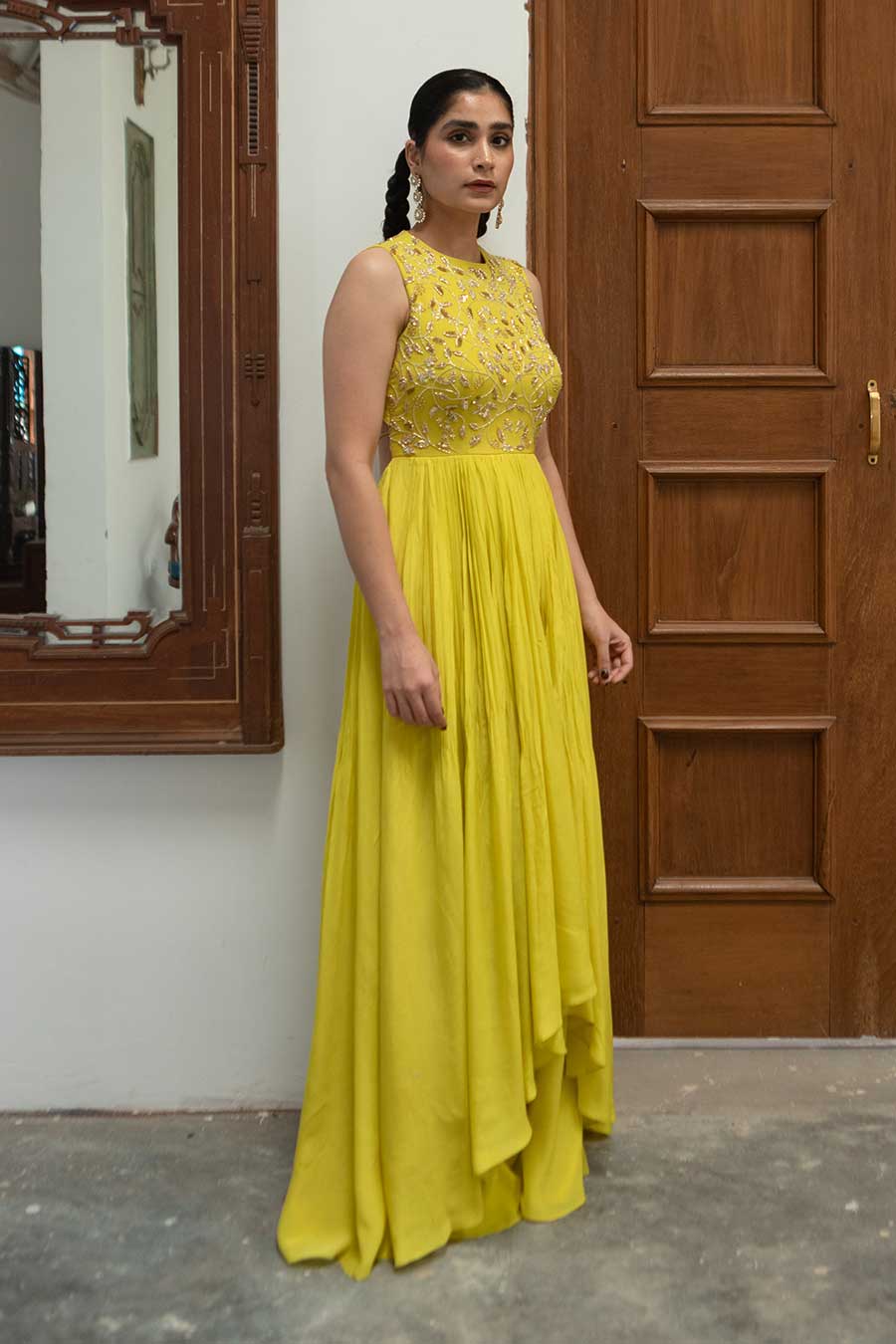 Yellow Embroidered Anarkali & Palazzo Set