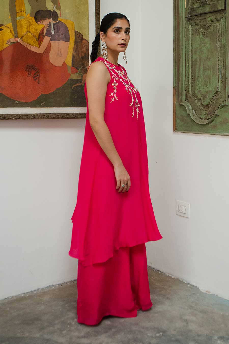 Rani Pink One-Shoulder Tunic & Palazzo Set