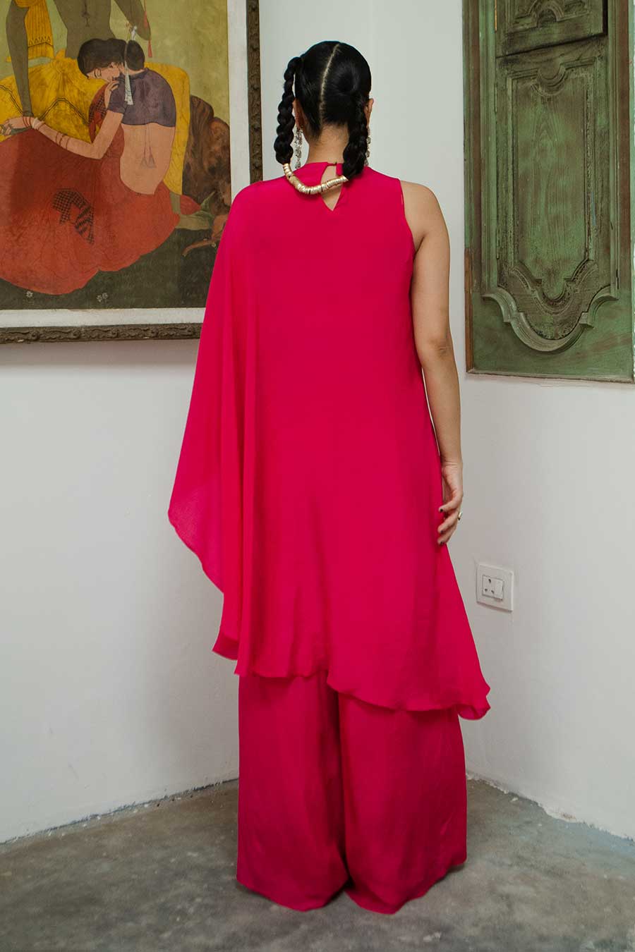 Rani Pink One-Shoulder Tunic & Palazzo Set