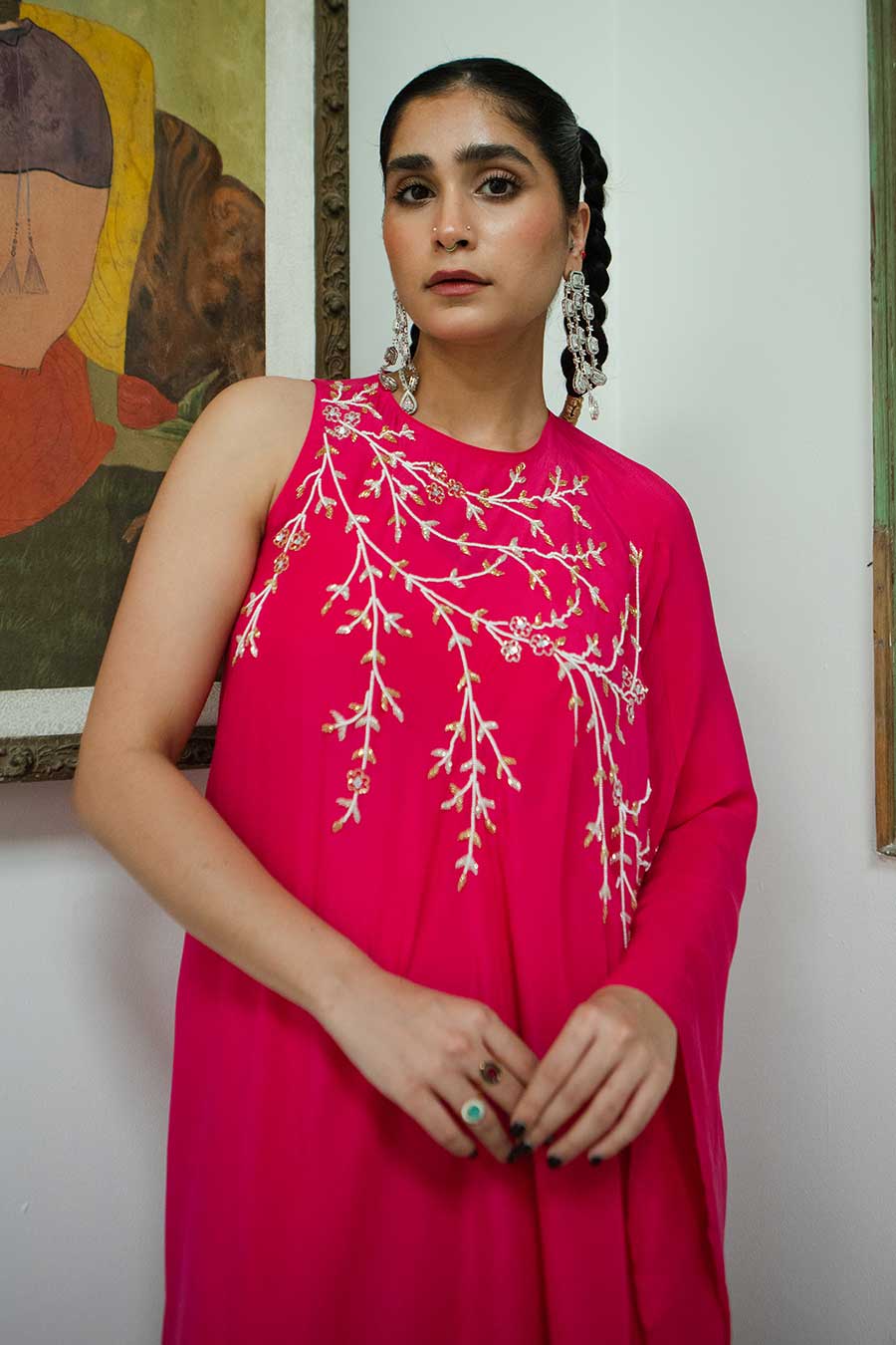 Rani Pink One-Shoulder Tunic & Palazzo Set