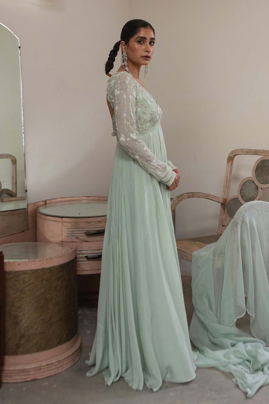 Light Mint Embroidered Anarkali & Dupatta Set