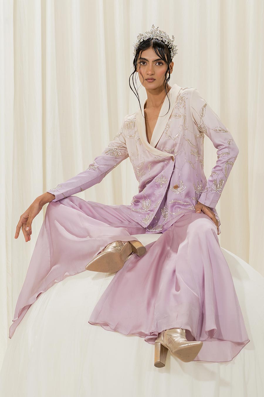 Off White-Lavender Jacket Co-ord Set